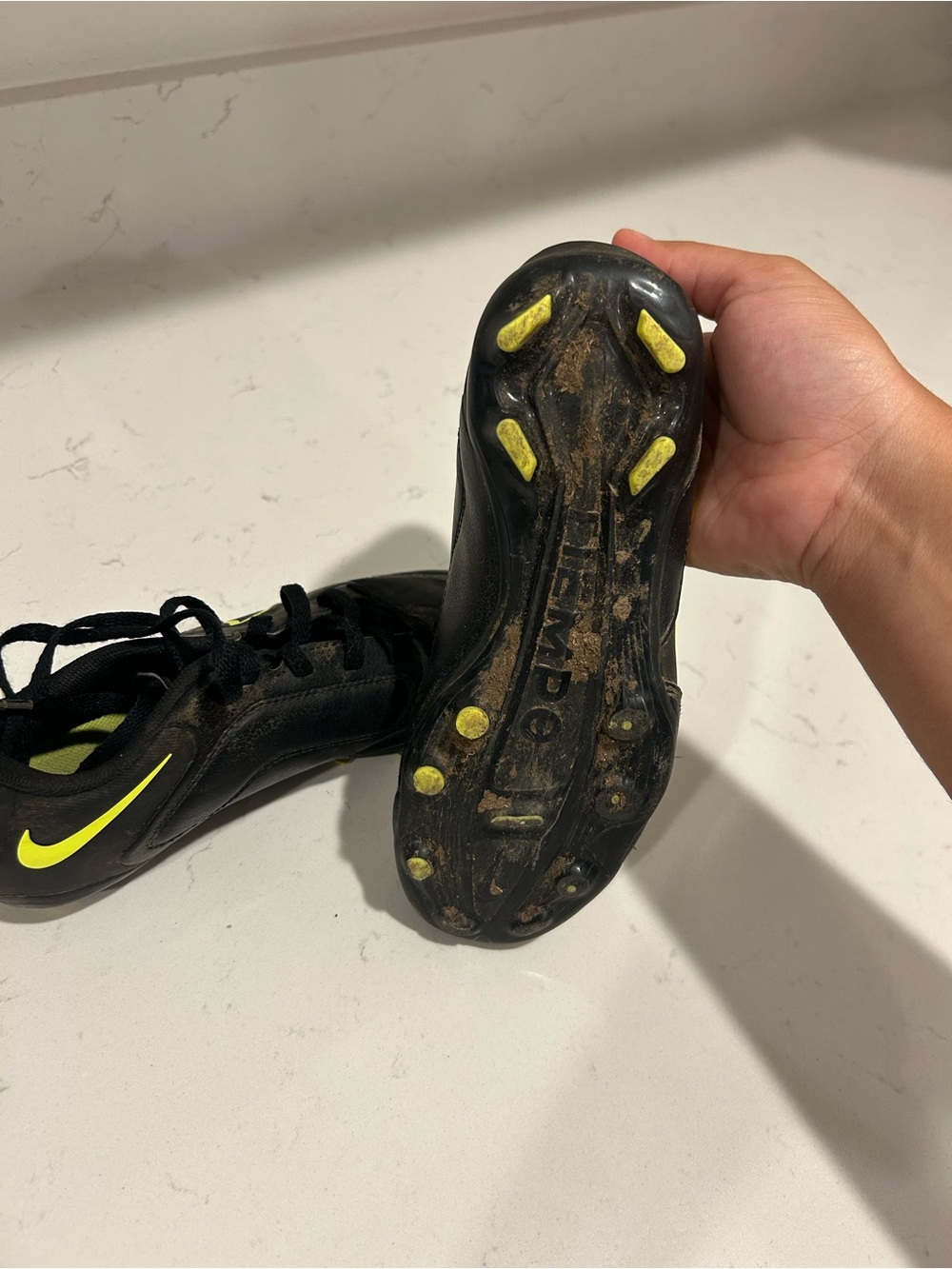 Nike Kids Tiempo Black and Neon Yellow Soccer Cleats - Picture 4 of 5